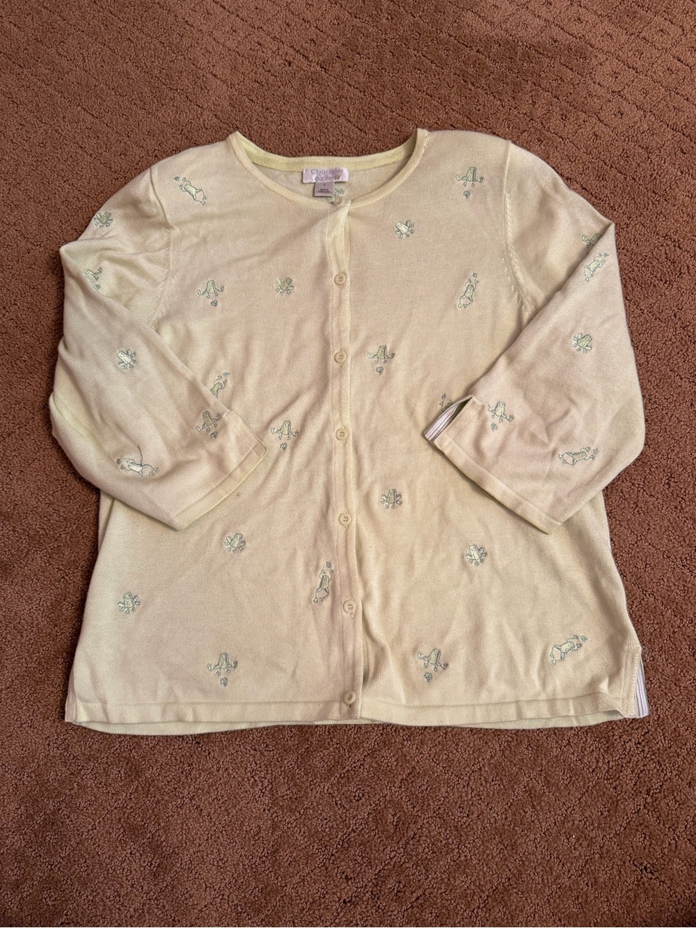 Christopher & Banks Green Frog Embroidered Cardigan Women’s Size L